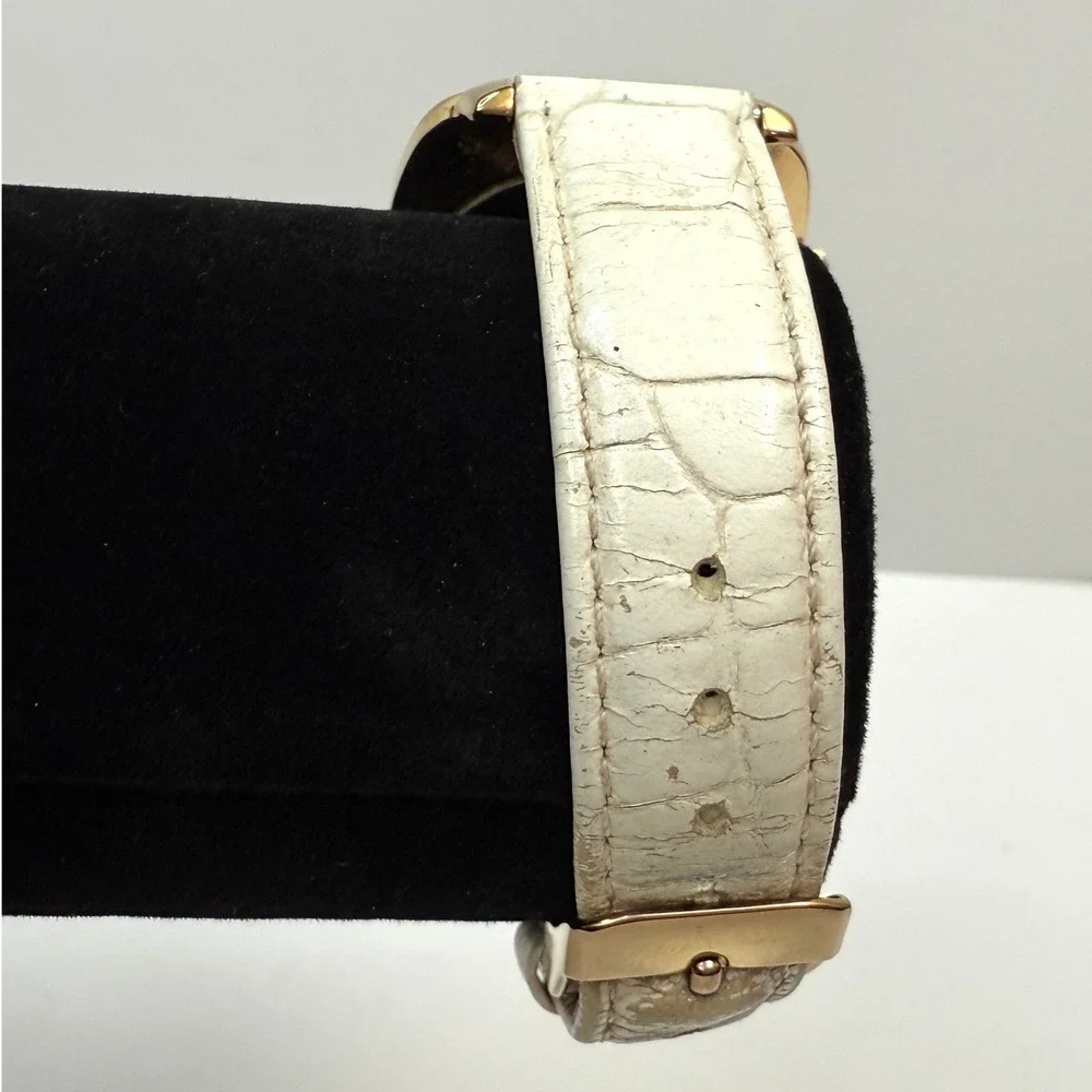 Anne Klein Quartz Watch Gold Tone White Dial Faux Croc Band Rhinestone Accents
